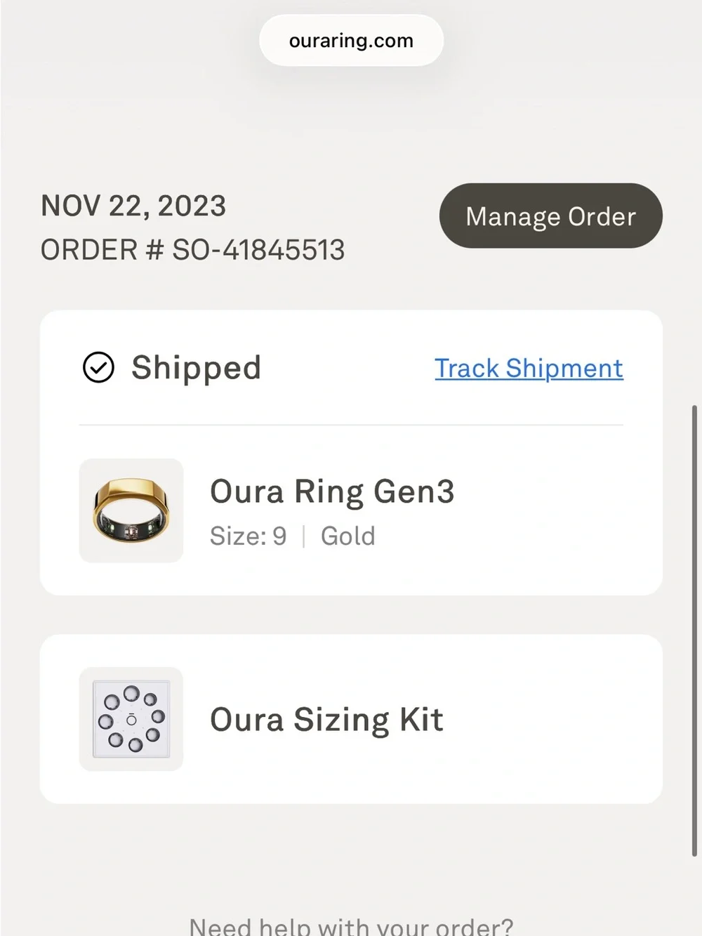 Oura ring gen 3 horizon gold